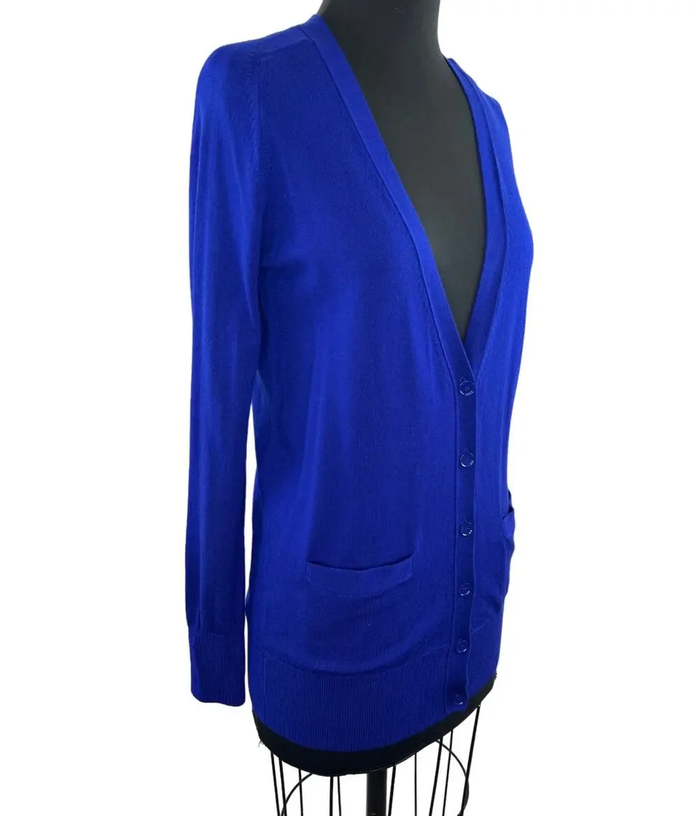J. Crew Royal Blue Button Down Classic Merino Wool Long Cardigan Sweater Sz S